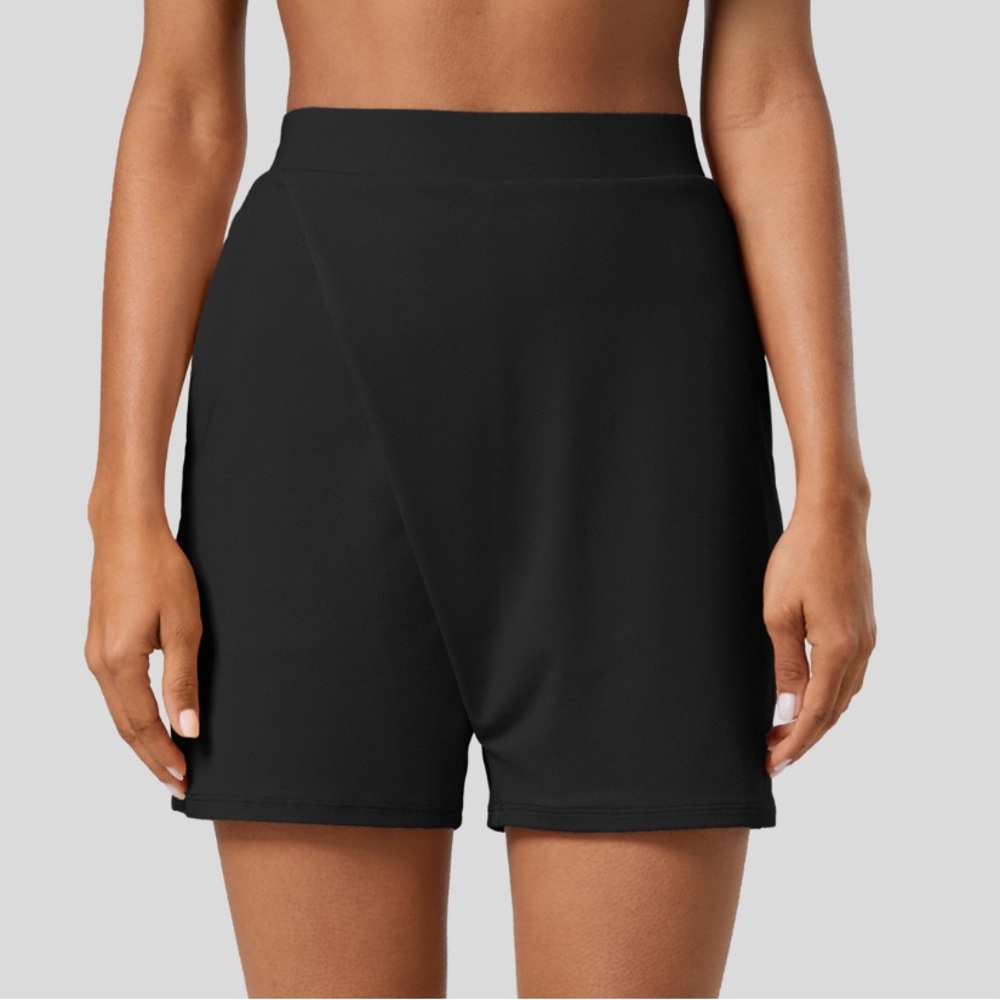 High Waisted Wrapped Style Side Pocket Plicated Casual
Shorts